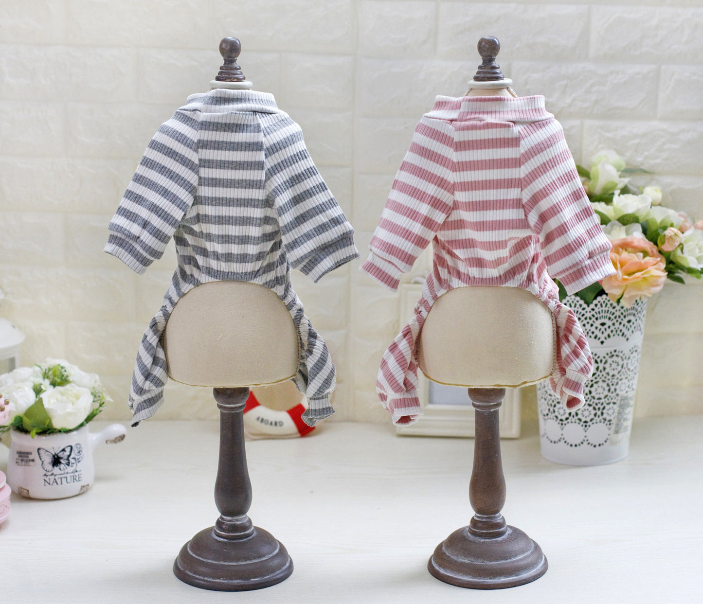 Long Sleeves Dog Pajamas Striped Pet Jumpsuits
