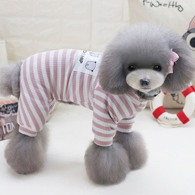 Long Sleeves Dog Pajamas Striped Pet Jumpsuits