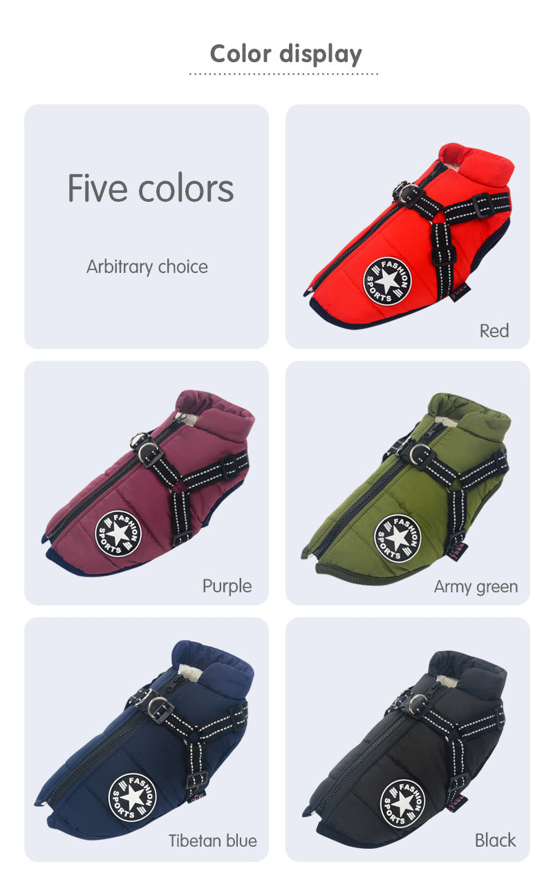 Large Pet Dog Jacket With Harness Winter Warm Dog Clothes