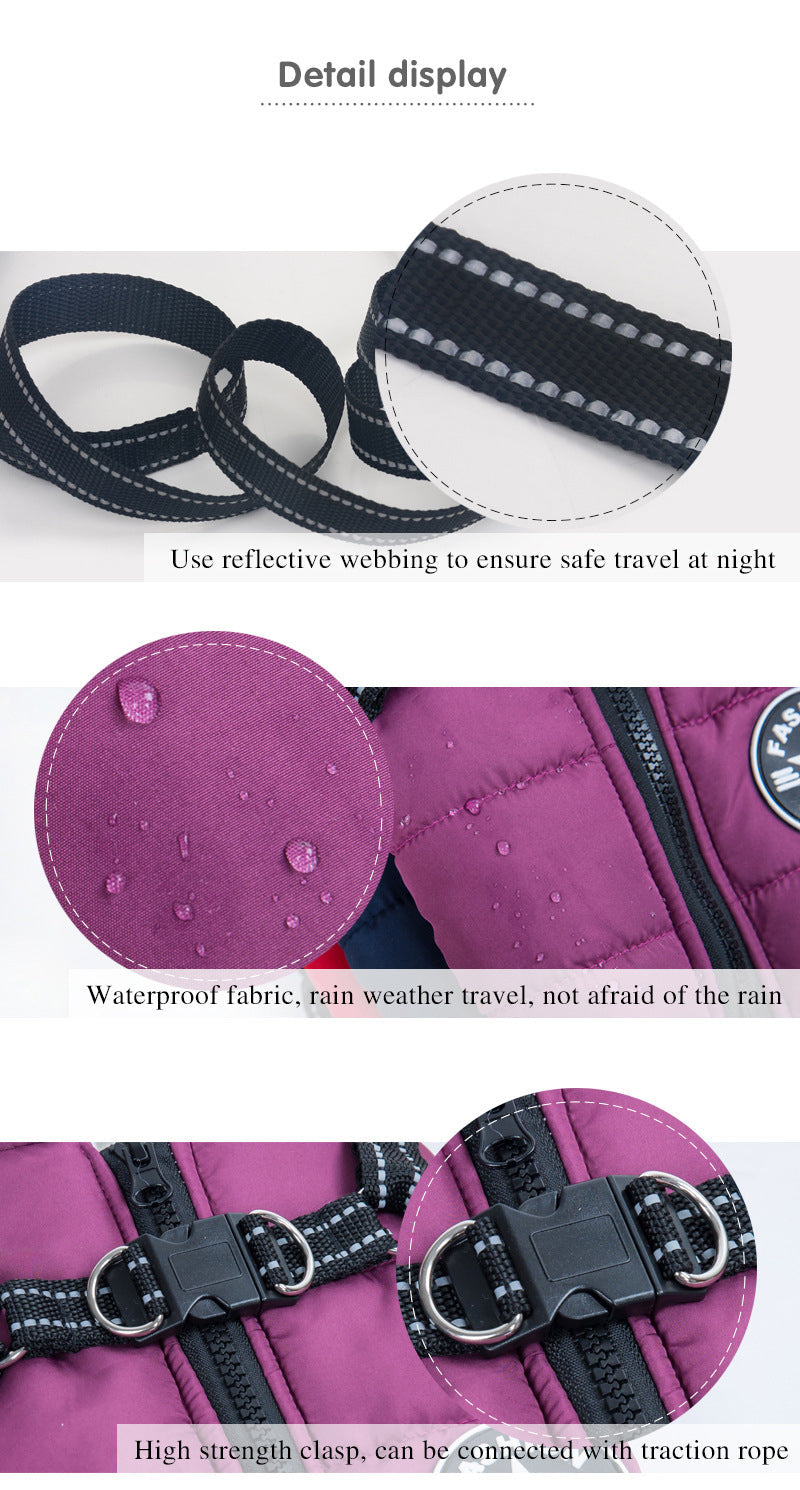 Large Pet Dog Jacket With Harness Winter Warm Dog Clothes